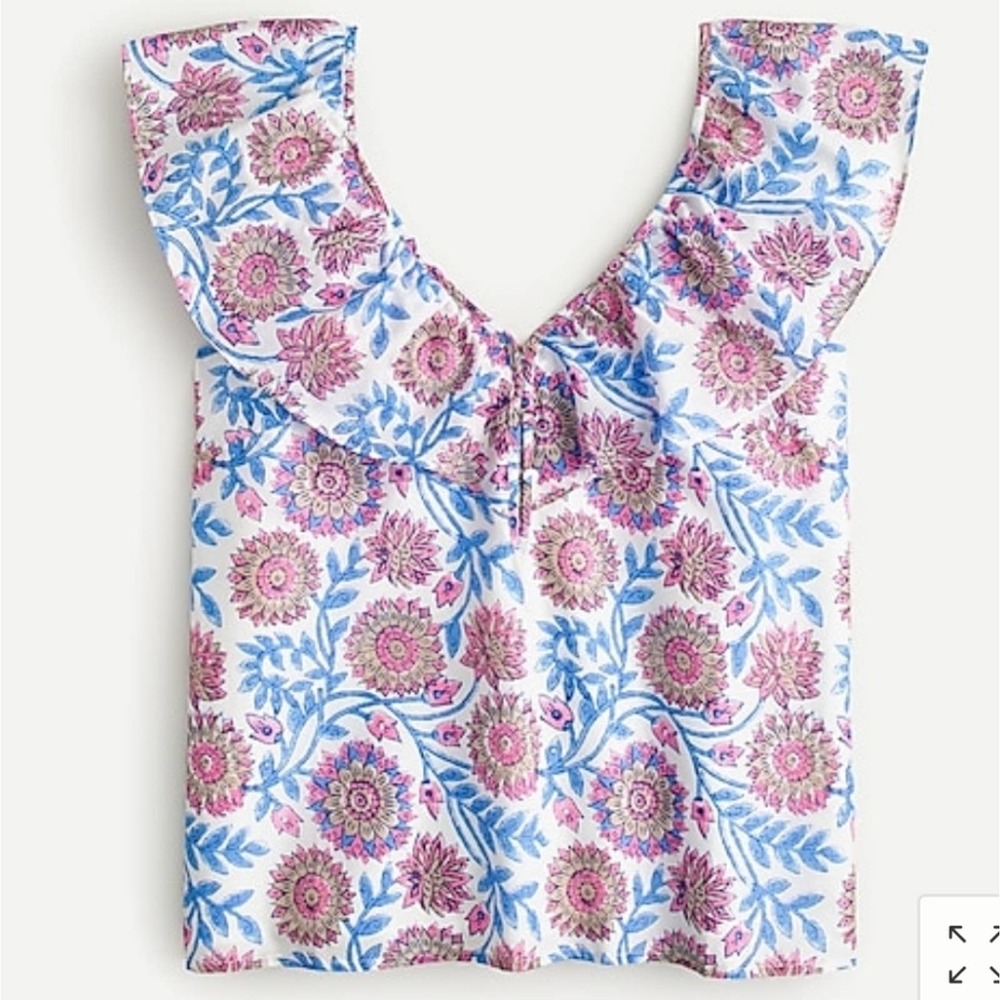 J.CREW Ruffle V-neck In Floral Vine Block Print